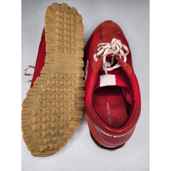 Slightly Used Tory Burch Womens 11 Annie Nylon Runner w/ Red and White Suede - Picture 5 of 6